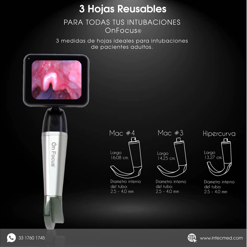 VIDEOLARINGOSCOPIO ONFOCUS® FLEX BLACK PRO 3 HOJAS REUSABLES ADULTO