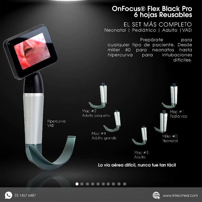 VIDEOLARINGOSCOPIO ONFOCUS® FLEX BLACK PRO 6 HOJAS REUSABLES.