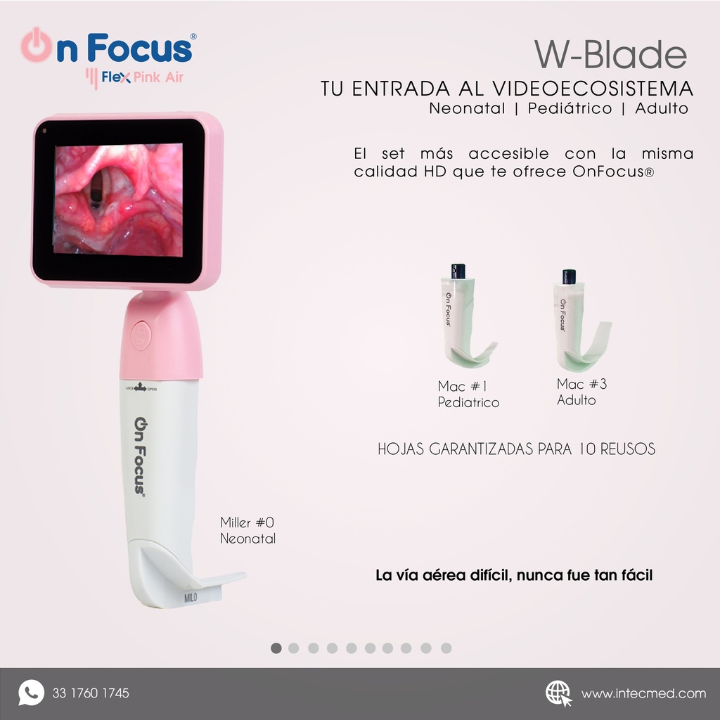 VIDEOLARINGOSCOPIO ONFOCUS® FLEX PINK AIR W-BLADE MAC 1 Y MAC 3